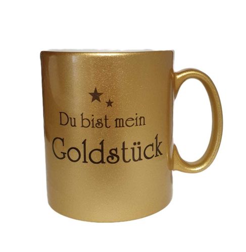 Glitzertasse Metallic-Look - "Du bist mein Goldstück"