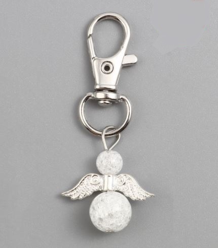 Schlüsselanhänger/ Schlüsselring Schutzengel, Engel mit Perle weiß