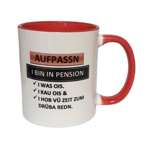 Pensionstasse "Aufpassn I BIN IN PENSION -