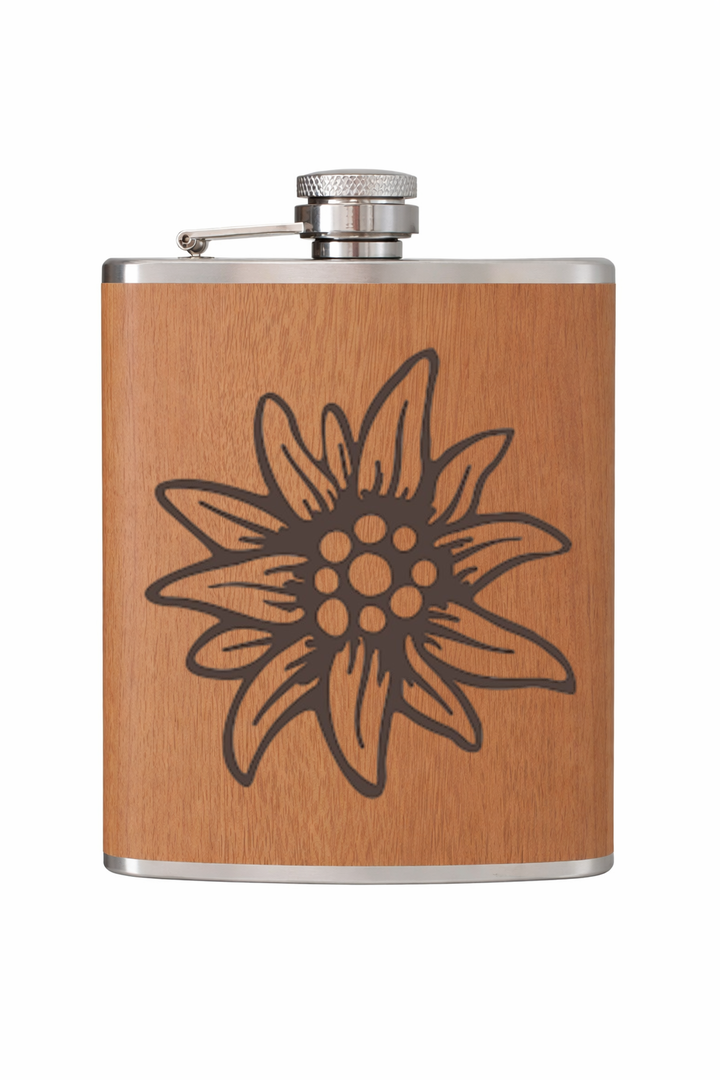 Flachmann in Holzdesign  -  Edelweiß