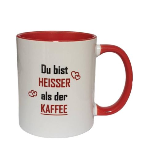 Kaffee- /Teetasse "Du bist HEISSER als der KAFFEE", Herzen rot