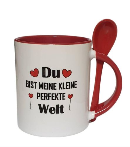 Kaffee- /Teetasse mit Löffel "Du bist meine kleine PERFEKT WELT"