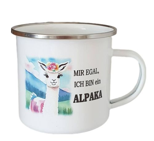 Emailletasse  - "Alpaka - Mir EGAL ich bin ein ALPAKA!"