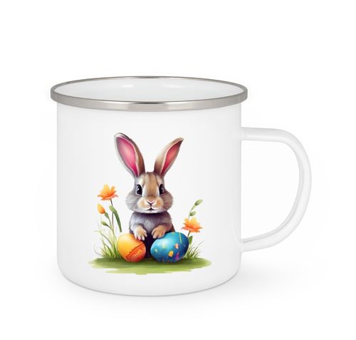 Emailletasse  -  Hase mit Ostereier